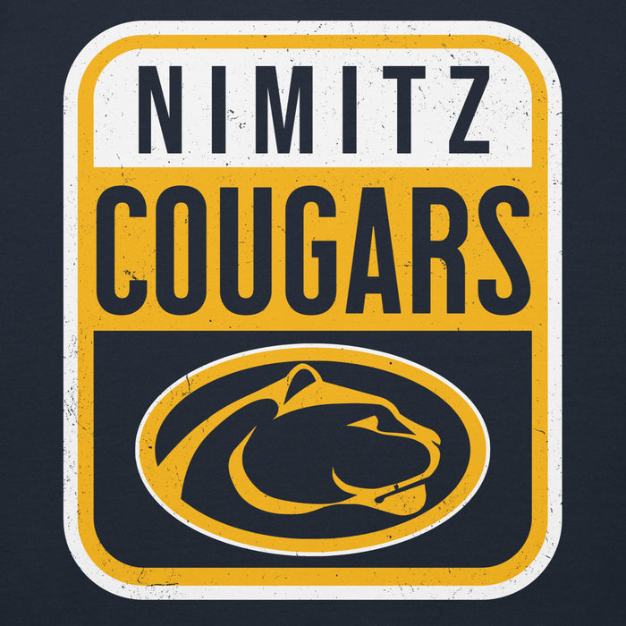 Close-up view of Nimitz High School Cougars Navy Blue Premium Unisex Hoodie 001
