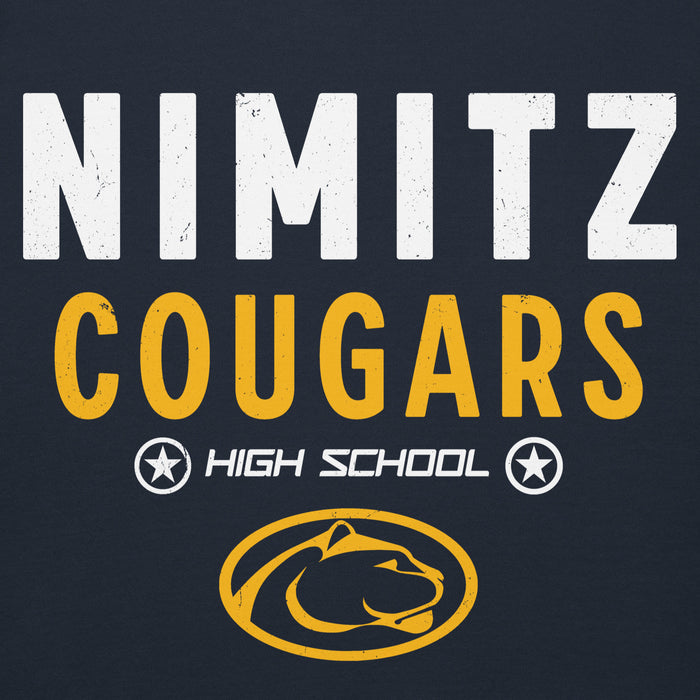 Close-up view of Nimitz High School Cougars Navy Blue Premium Unisex Hoodie 003