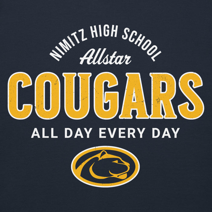 Close-up view of Nimitz High School Cougars Navy Blue Premium Unisex Hoodie 040