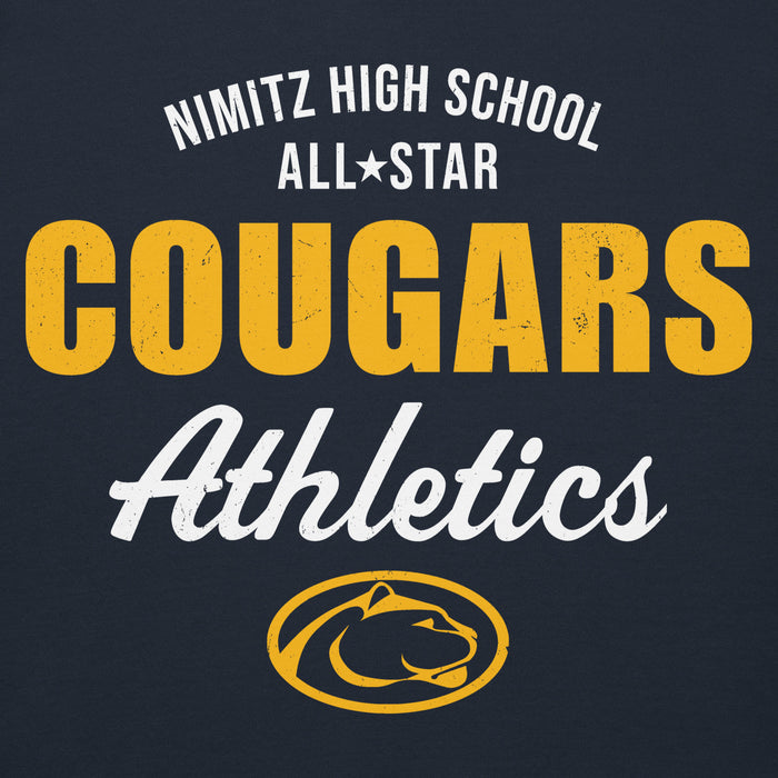 Close-up view of Nimitz High School Cougars Navy Blue Premium Unisex Hoodie 034