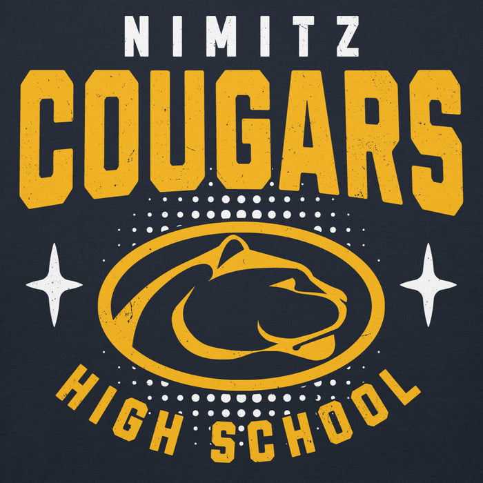 Close-up view of Nimitz High School Cougars Navy Blue Premium Unisex Hoodie 204