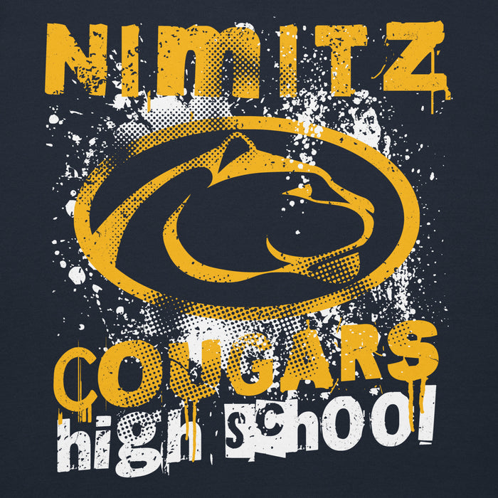 Close-up view of Nimitz High School Cougars Navy Blue Premium Unisex Hoodie 205