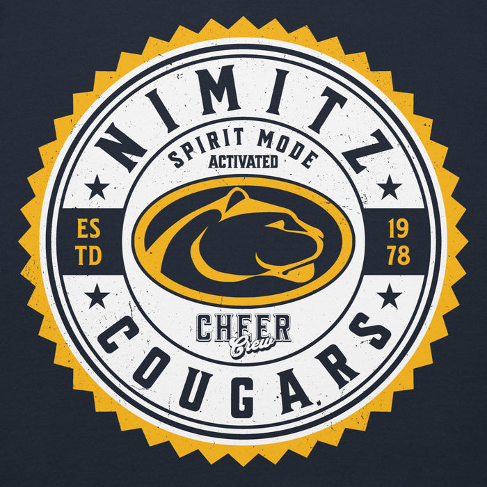 Close-up view of Nimitz High School Cougars Navy Blue Premium Unisex Hoodie 203