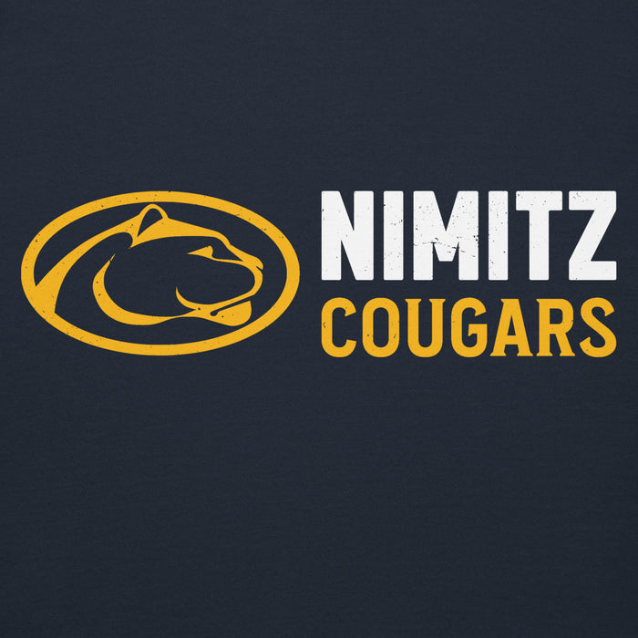 Close-up view of Nimitz High School Cougars Navy Blue Premium Unisex Hoodie 200