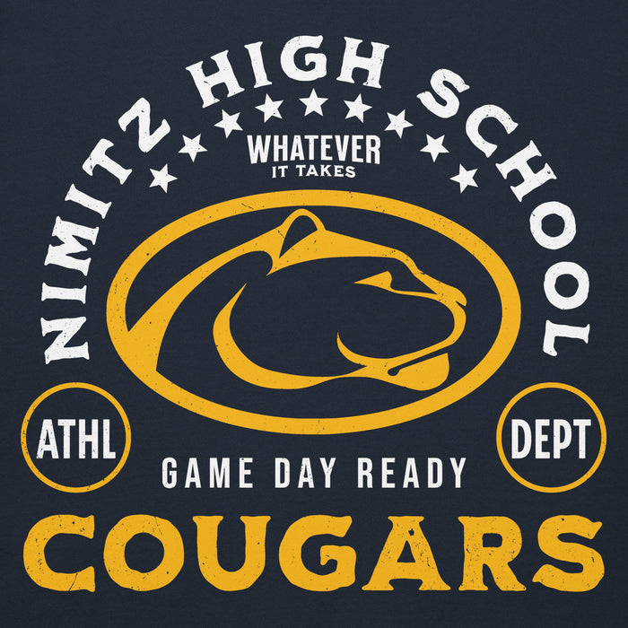 Close-up view of Nimitz High School Cougars Navy Blue Premium Unisex Hoodie 208