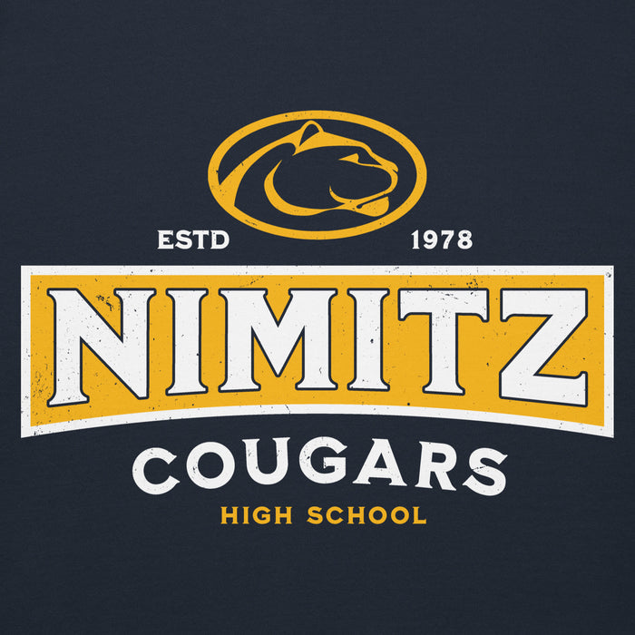 Close-up view of Nimitz High School Cougars Navy Blue Premium Unisex Hoodie 202