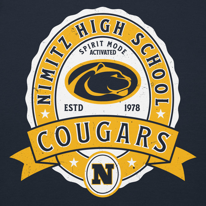 Close-up view of Nimitz High School Cougars Navy Blue Premium Unisex Hoodie 212