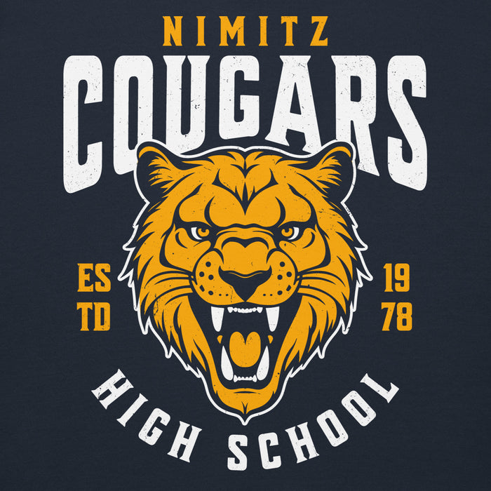 Close-up view of Nimitz High School Cougars Navy Blue Premium Unisex Hoodie 213