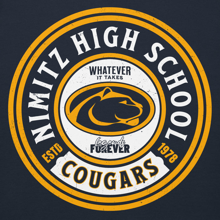 Close-up view of Nimitz High School Cougars Navy Blue Premium Unisex Hoodie 220