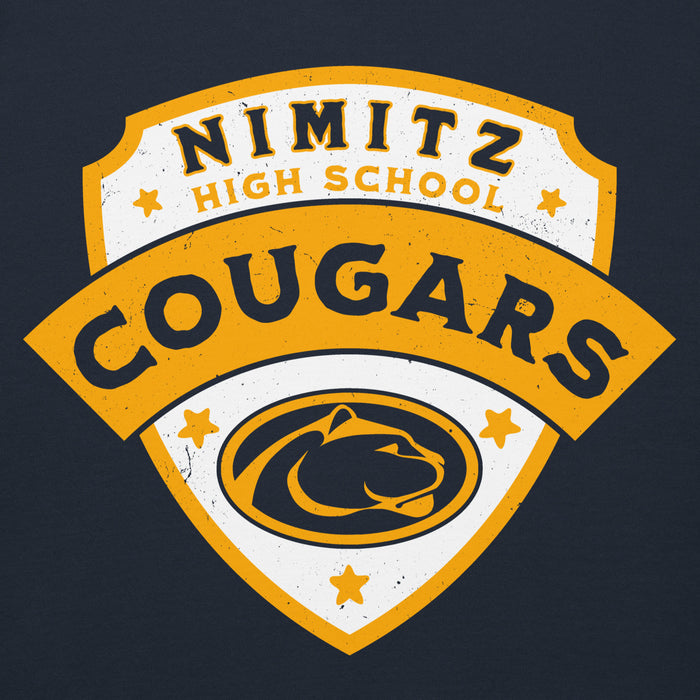 Close-up view of Nimitz High School Cougars Navy Blue Premium Unisex Hoodie 221
