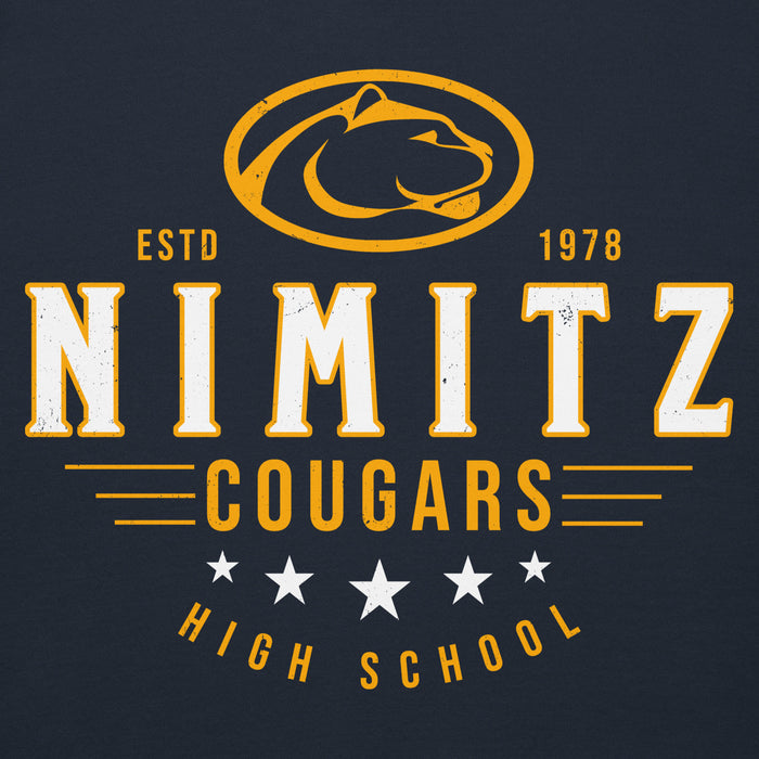 Close-up view of Nimitz High School Cougars Navy Blue Premium Unisex Hoodie 217