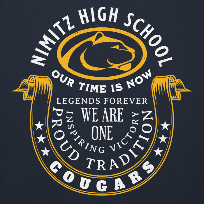 Close-up view of Nimitz High School Cougars Navy Blue Premium Unisex Hoodie 229