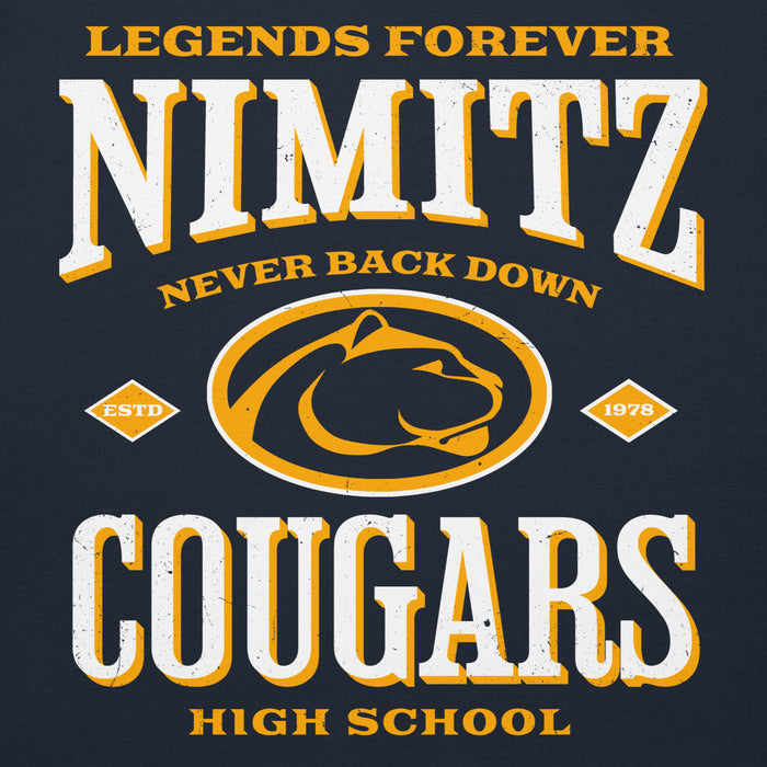 Close-up view of Nimitz High School Cougars Navy Blue Premium Unisex Hoodie 230