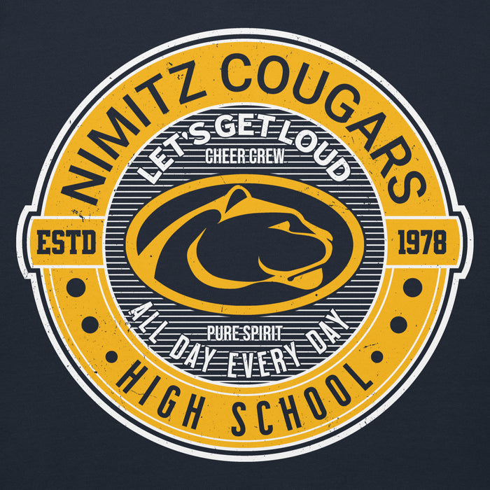 Close-up view of Nimitz High School Cougars Navy Blue Premium Unisex Hoodie 224
