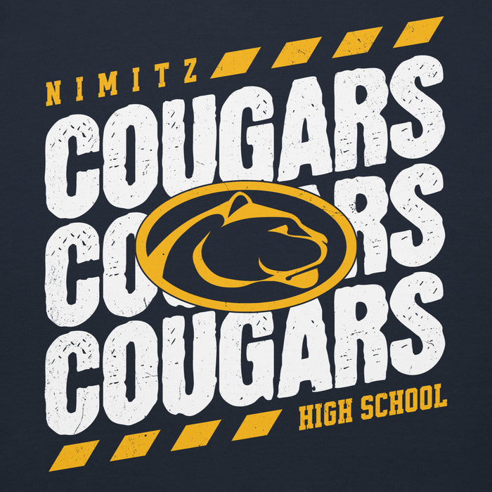 Close-up view of Nimitz High School Cougars Navy Blue Premium Unisex Hoodie 223