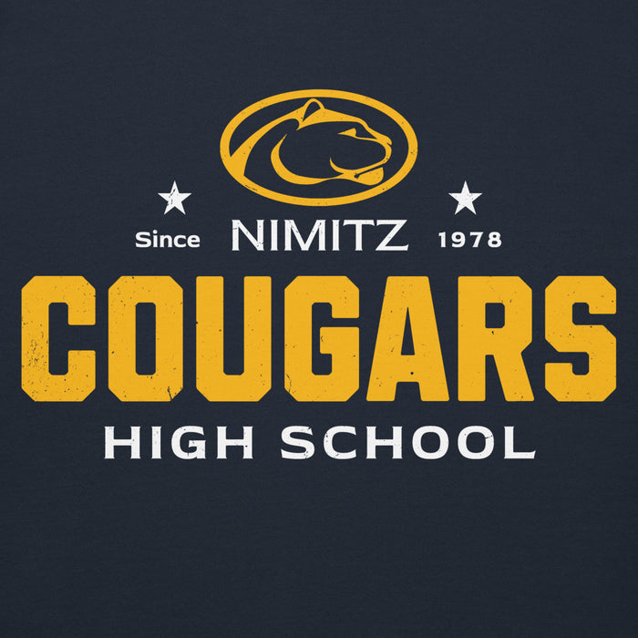 Close-up view of Nimitz High School Cougars Navy Blue Premium Unisex Hoodie 222