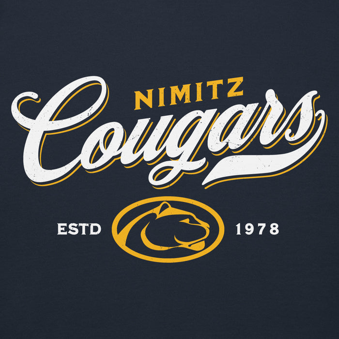 Close-up view of Nimitz High School Cougars Navy Blue Premium Unisex Hoodie 226
