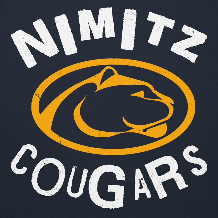 Close-up view of Nimitz High School Cougars Navy Blue Premium Unisex Hoodie 228