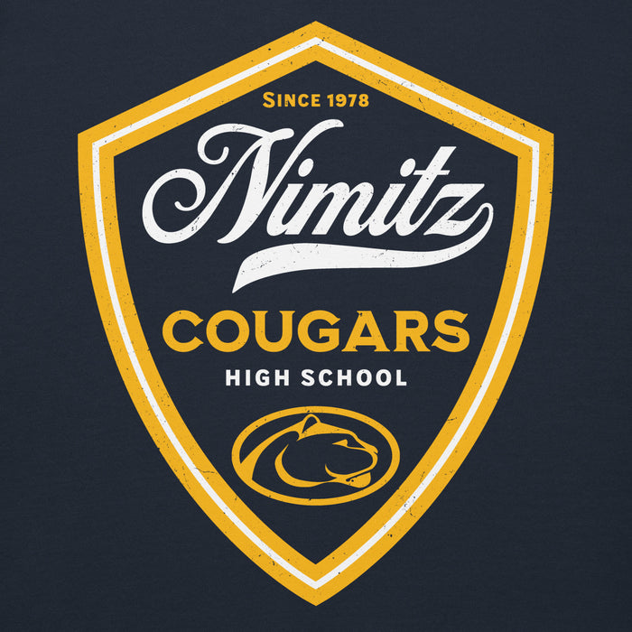 Close-up view of Nimitz High School Cougars Navy Blue Premium Unisex Hoodie 225