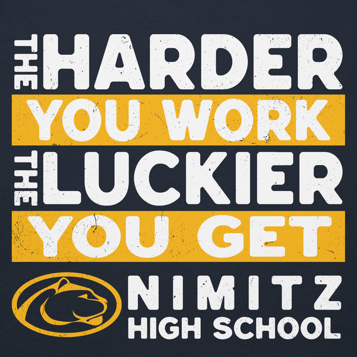 Close-up view of Nimitz High School Cougars Navy Blue Premium Unisex Hoodie 238