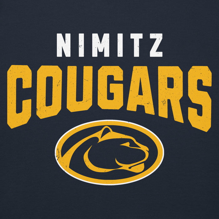 Close-up view of Nimitz High School Cougars Navy Blue Premium Unisex Hoodie 234