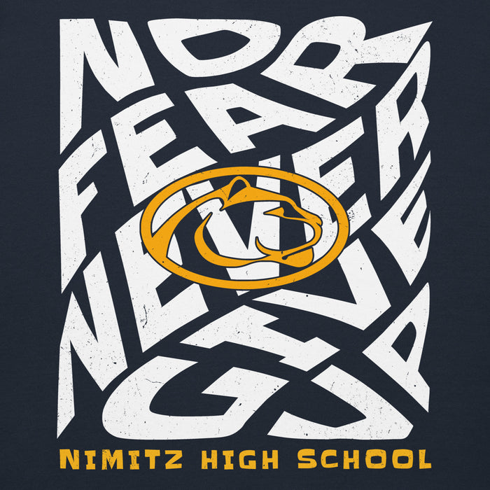 Close-up view of Nimitz High School Cougars Navy Blue Premium Unisex Hoodie 236