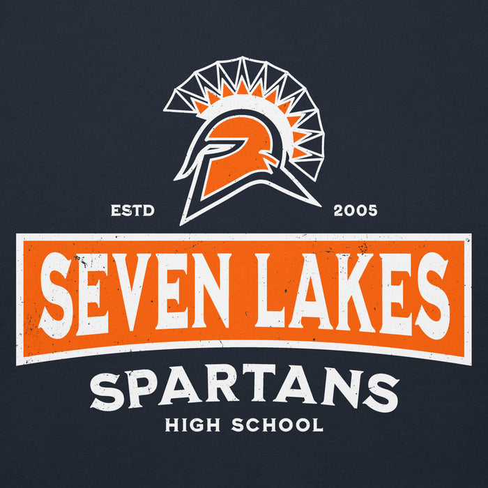 Close-up view of Seven Lakes High School Spartans Navy Blue Premium Unisex Hoodie 202