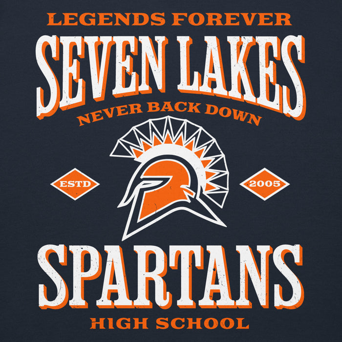 Close-up view of Seven Lakes High School Spartans Navy Blue Premium Unisex Hoodie 230