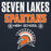 Close-up view of Seven Lakes High School Spartans Navy Blue Premium Unisex Hoodie 003