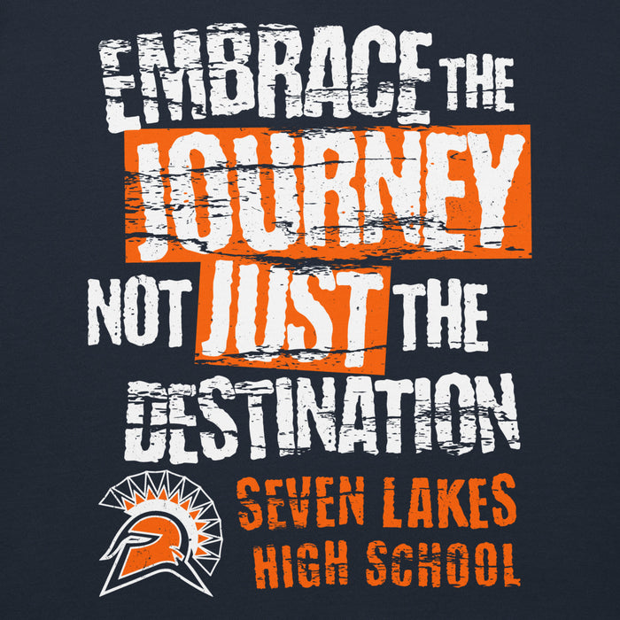 Close-up view of Seven Lakes High School Spartans Navy Blue Premium Unisex Hoodie 232