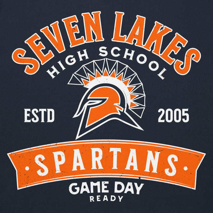 Close-up view of Seven Lakes High School Spartans Navy Blue Premium Unisex Hoodie 221