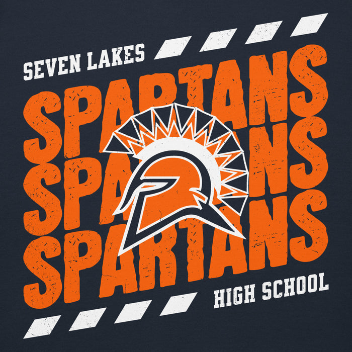 Close-up view of Seven Lakes High School Spartans Navy Blue Premium Unisex Hoodie 223