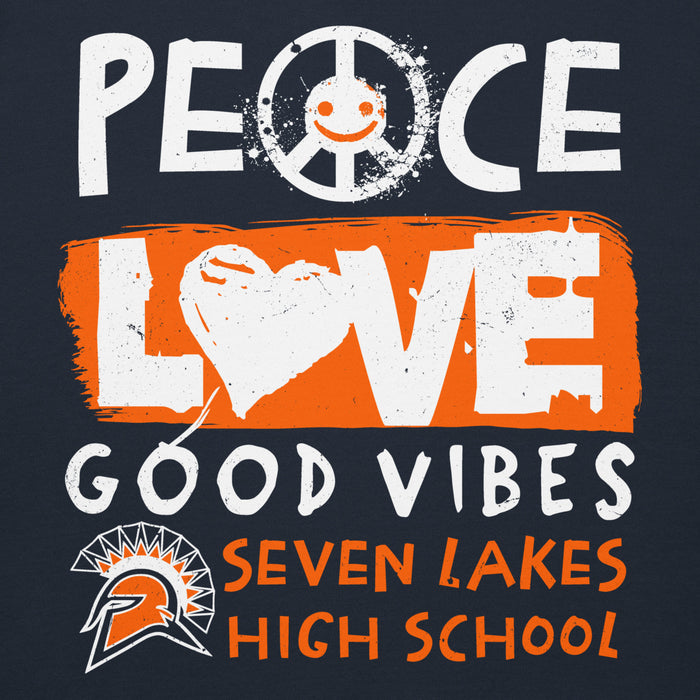 Close-up view of Seven Lakes High School Spartans Navy Blue Premium Unisex Hoodie 240