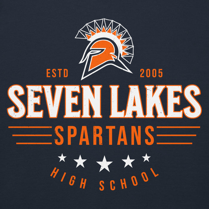 Close-up view of Seven Lakes High School Spartans Navy Blue Premium Unisex Hoodie 217