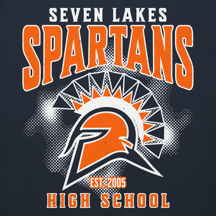 Close-up view of Seven Lakes High School Spartans Navy Blue Premium Unisex Hoodie 213