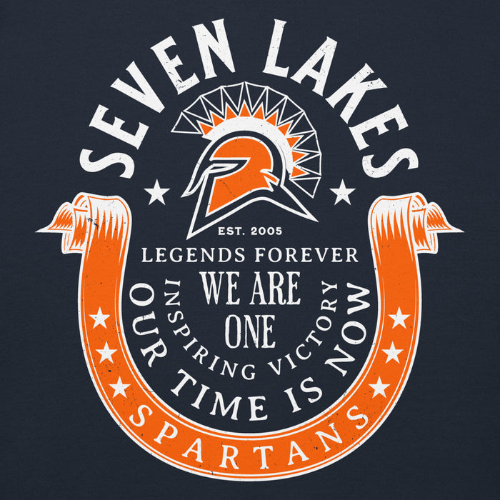 Close-up view of Seven Lakes High School Spartans Navy Blue Premium Unisex Hoodie 229