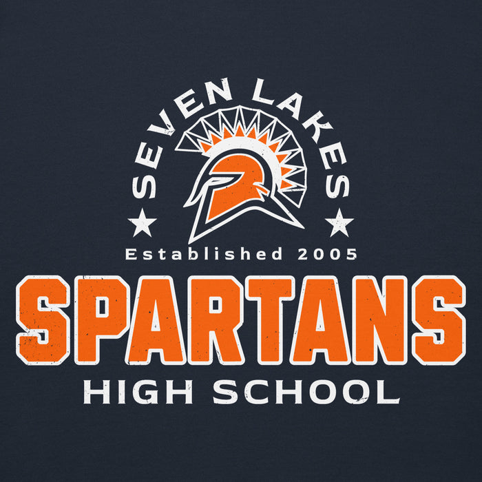 Close-up view of Seven Lakes High School Spartans Navy Blue Premium Unisex Hoodie 222