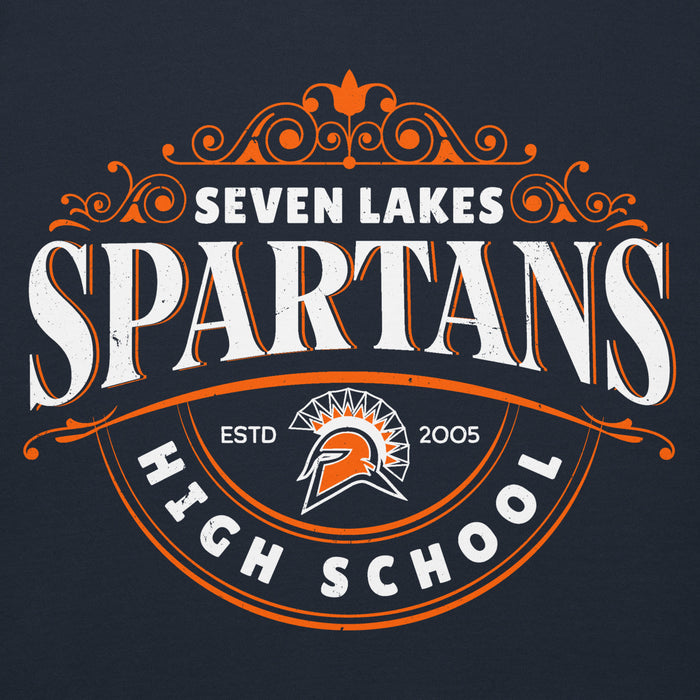 Close-up view of Seven Lakes High School Spartans Navy Blue Premium Unisex Hoodie 211