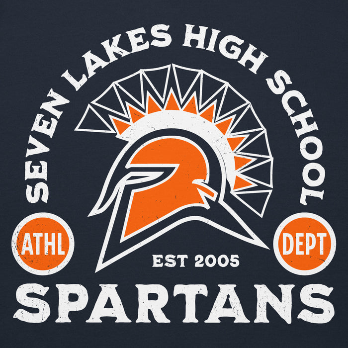 Close-up view of Seven Lakes High School Spartans Navy Blue Premium Unisex Hoodie 208