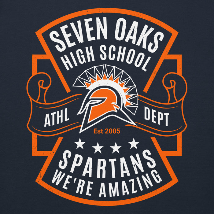 Close-up view of Seven Lakes High School Spartans Navy Blue Premium Unisex Hoodie 207