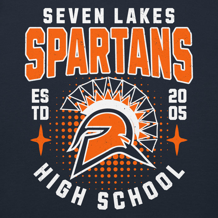 Close-up view of Seven Lakes High School Spartans Navy Blue Premium Unisex Hoodie 204