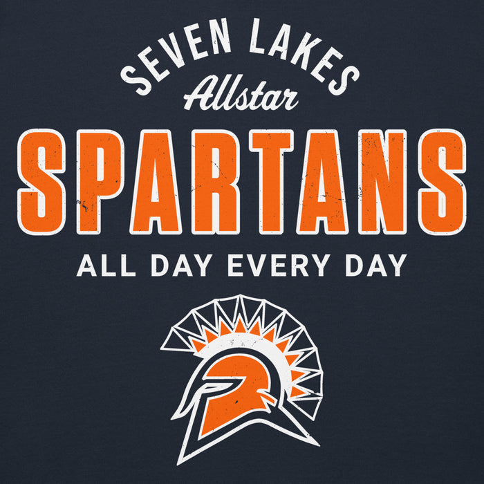 Close-up view of Seven Lakes High School Spartans Navy Blue Premium Unisex Hoodie 040