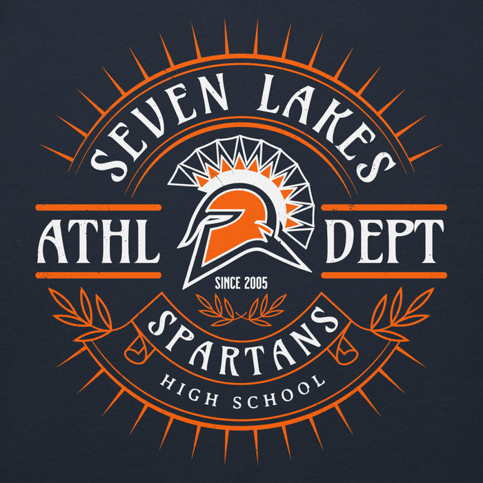 Close-up view of Seven Lakes High School Spartans Navy Blue Premium Unisex Hoodie 201