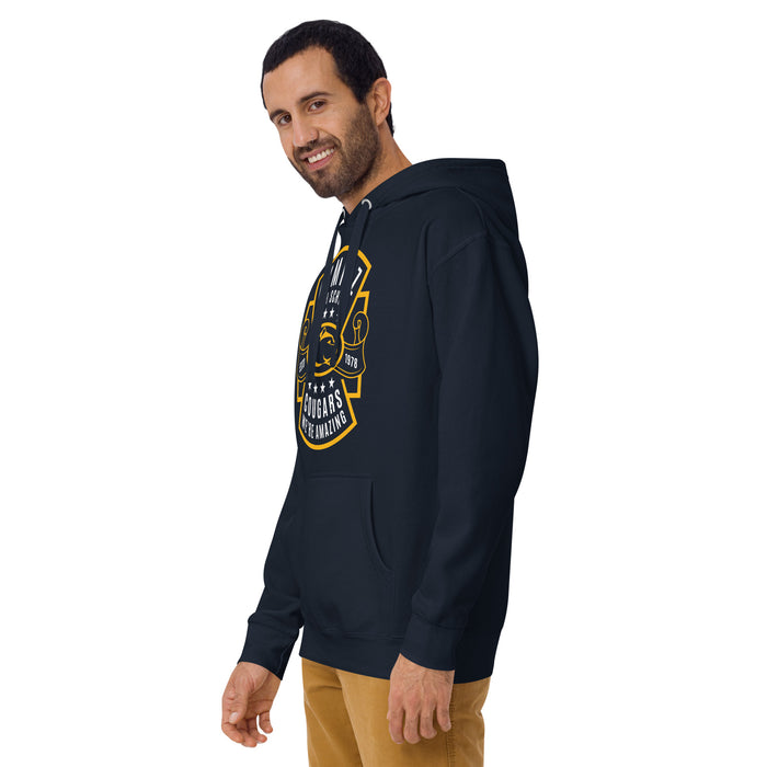 Man wearing Nimitz High School Cougars Navy Blue Premium Unisex Hoodie 207