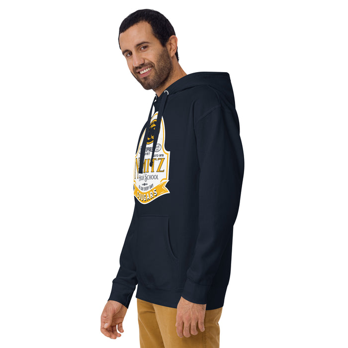Man wearing Nimitz High School Cougars Navy Blue Premium Unisex Hoodie 219
