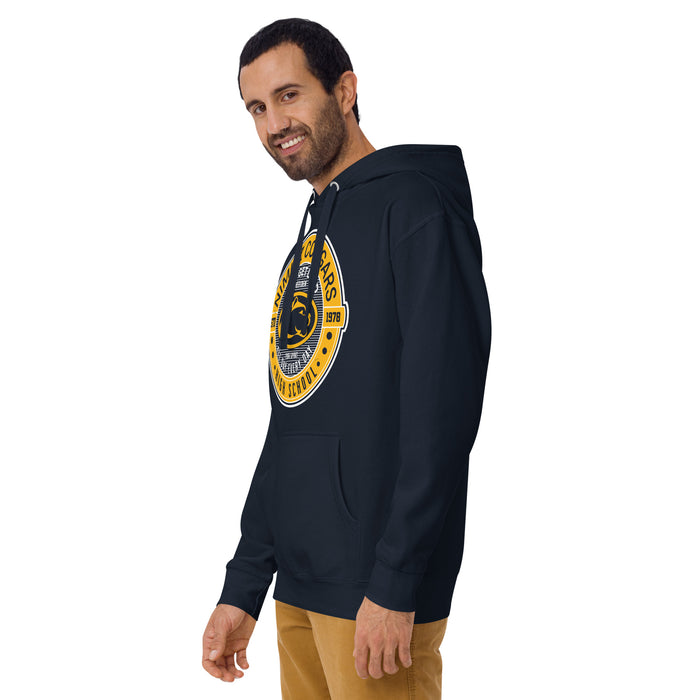 Man wearing Nimitz High School Cougars Navy Blue Premium Unisex Hoodie 224