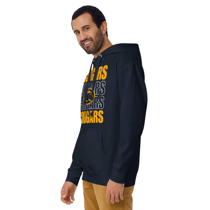 Man wearing Nimitz High School Cougars Navy Blue Premium Unisex Hoodie 233