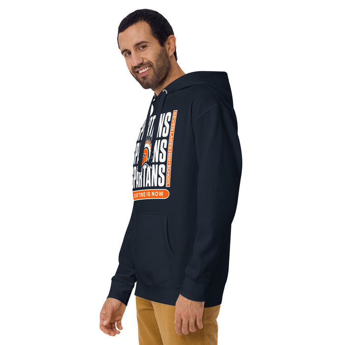 Man wearing Seven Lakes High School Spartans Navy Blue Premium Unisex Hoodie 235