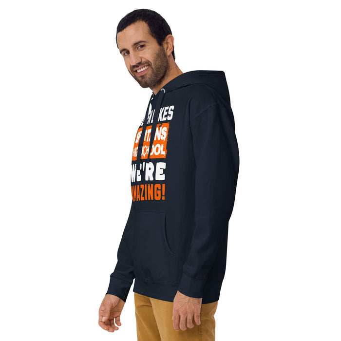 Man wearing Seven Lakes High School Spartans Navy Blue Premium Unisex Hoodie 231
