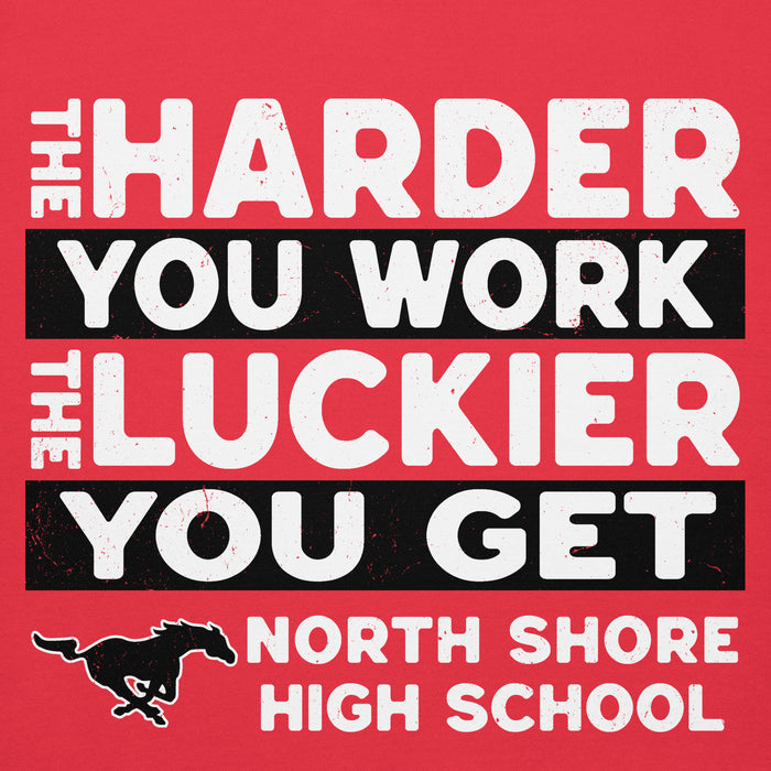 Close-up view of North Shore High School Mustangs Red Premium Unisex Hoodie 238